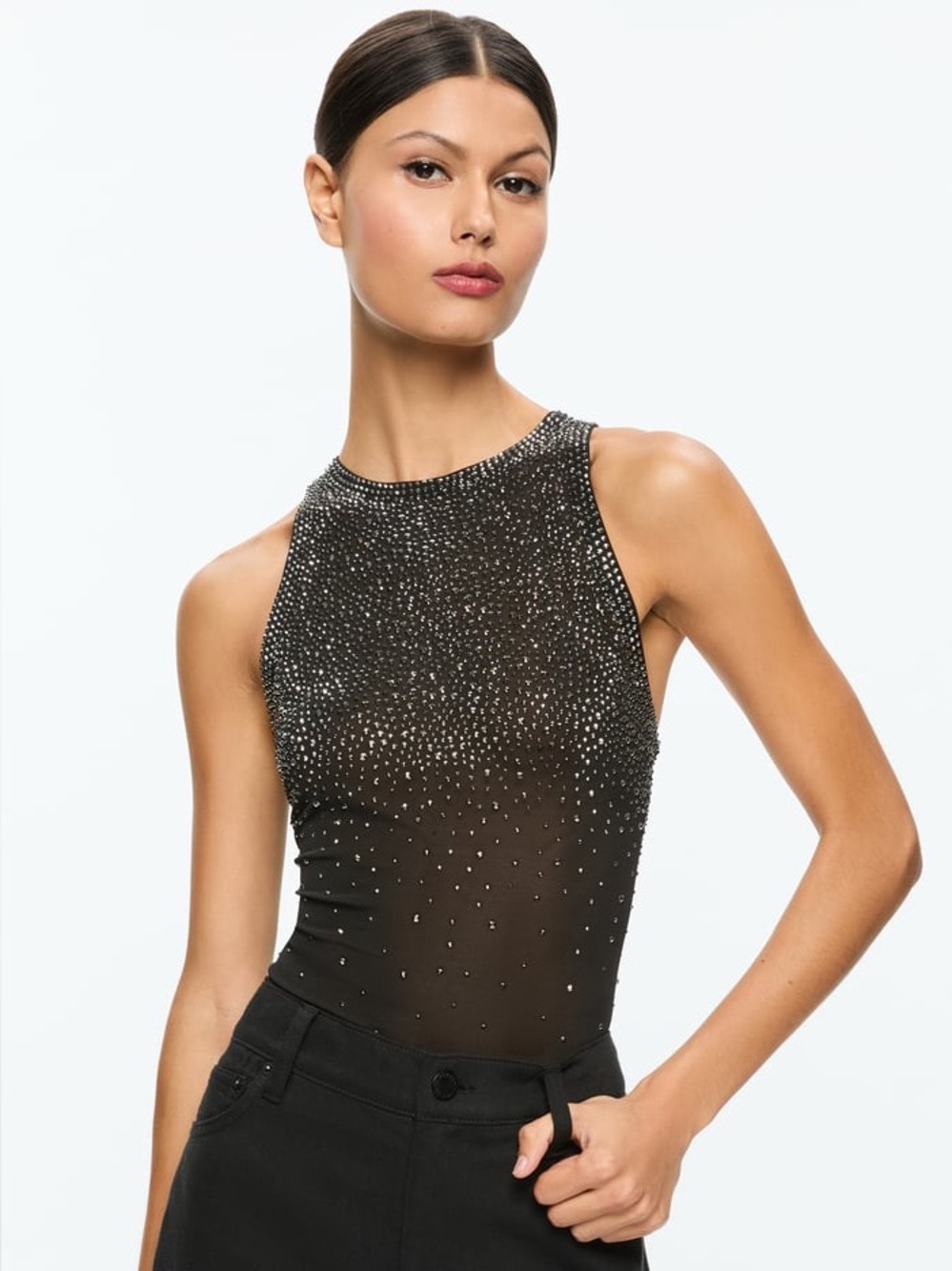 💋Alice + Olivia Pania Black Embellished Top S
